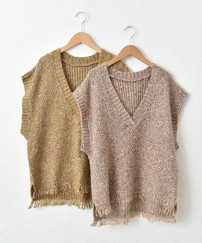 HUMS｜ラメ混フリンジニットベスト [[WVQ6876]]
