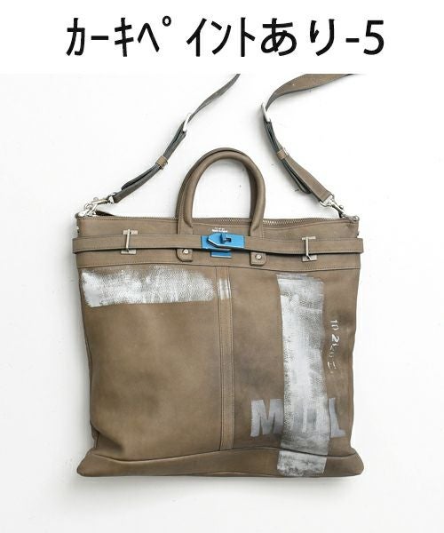 M.U.L. M.U.L デニムレザー ショルダーバッグ ペイント有り M.U.L｜ペイントデザインデニムレザーヘルメットバッグM [[MUL068