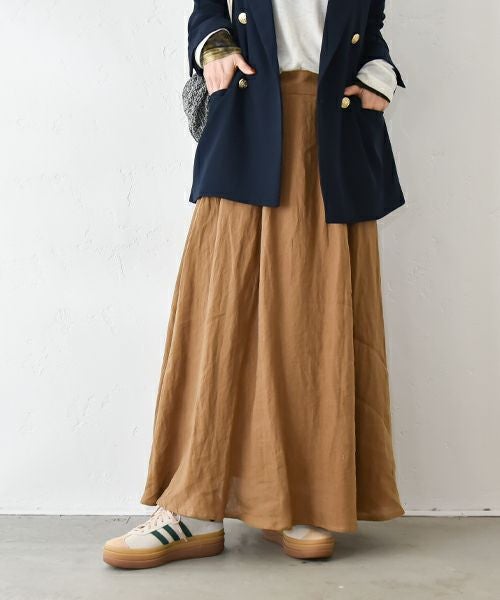 HUMS｜リネンタックサーキュラーマキシスカート [[851104]][C]