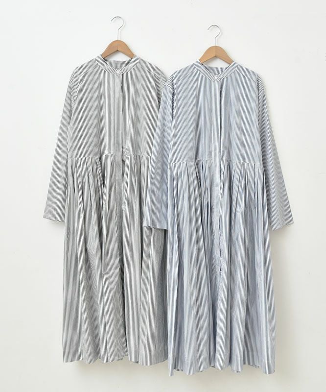 OMEKASI｜タック前開きストライプワンピース [[hag-111-3]]