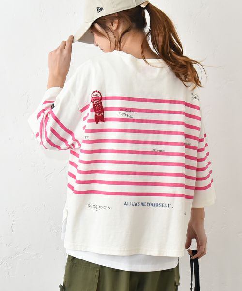 DENIM&DUNGAREE｜テンジクボーダープリントTEE [[22520417]][C]