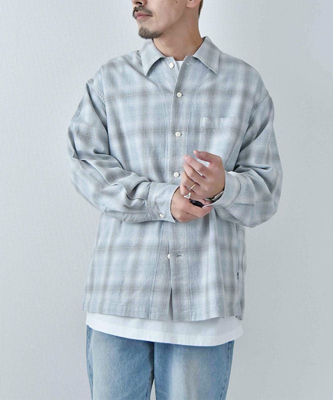 Barns｜Indigo Cotton Faded Check Shirt 長袖チェックシャツ[[BR-25139]][D]
