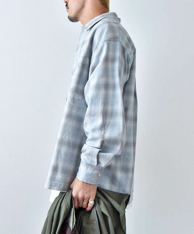 Barns｜Indigo Cotton Faded Check Shirt 長袖チェックシャツ[[BR-25139]][D]