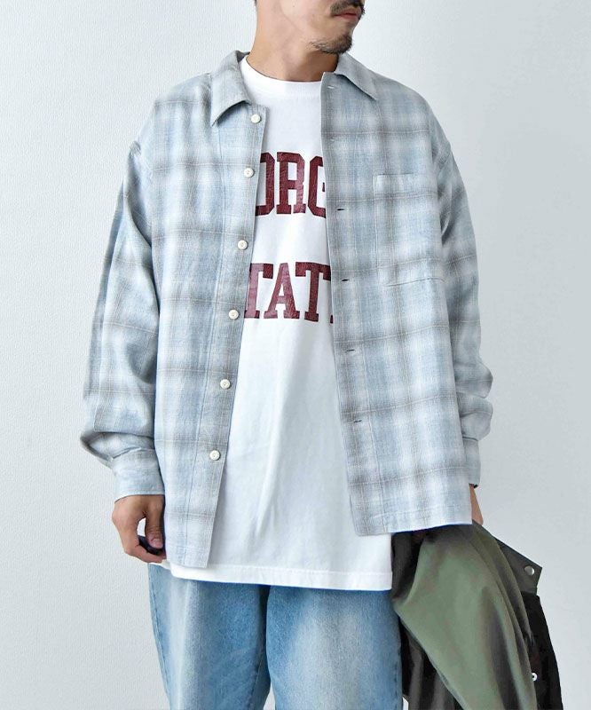 Barns｜Indigo Cotton Faded Check Shirt 長袖チェックシャツ[[BR-25139]][D]