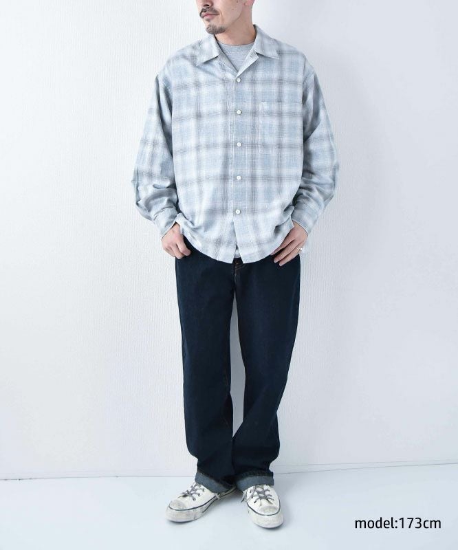Barns｜Indigo Cotton Faded Check Shirt 長袖チェックシャツ[[BR-25139]][D]