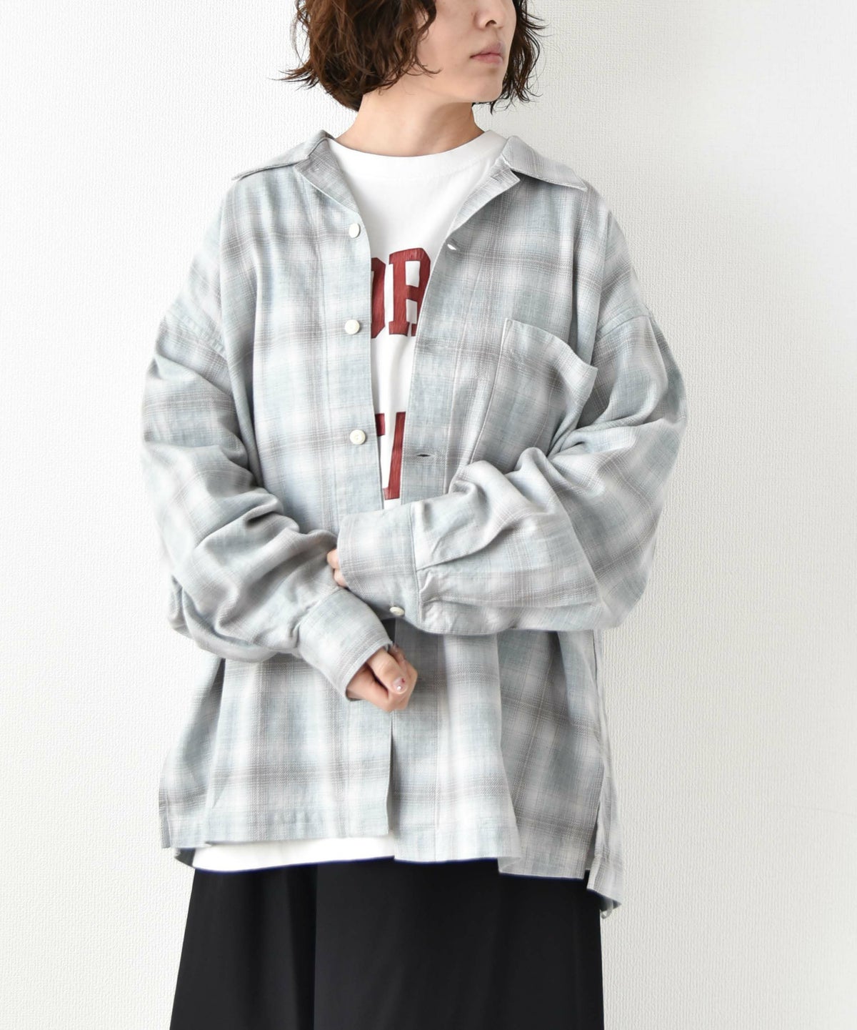 Barns｜Indigo Cotton Faded Check Shirt 長袖チェックシャツ[[BR-25139]][D]