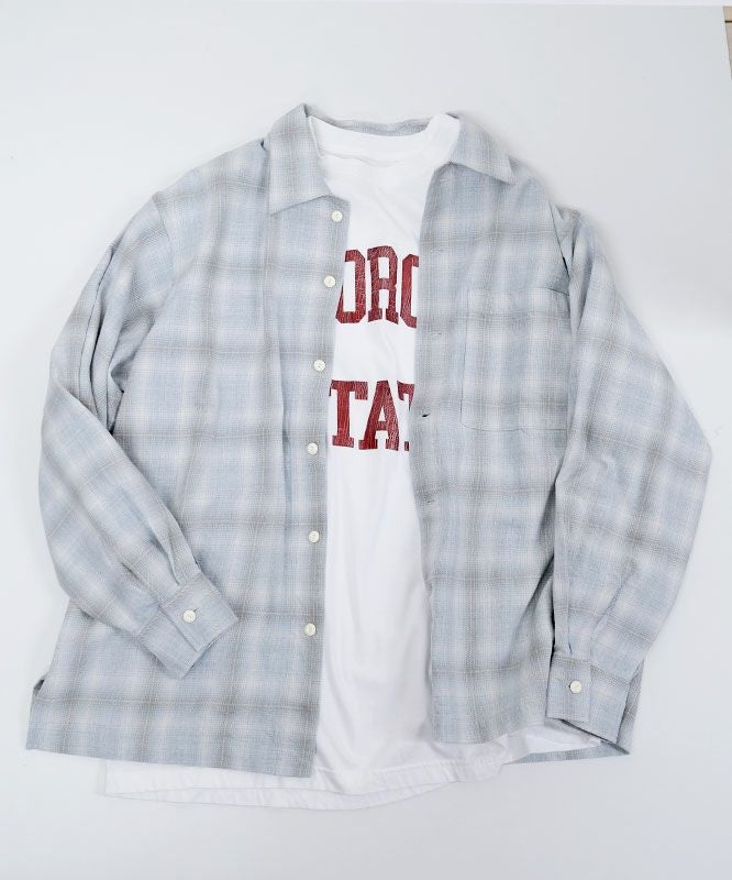 Barns｜Indigo Cotton Faded Check Shirt 長袖チェックシャツ[[BR-25139]][D]