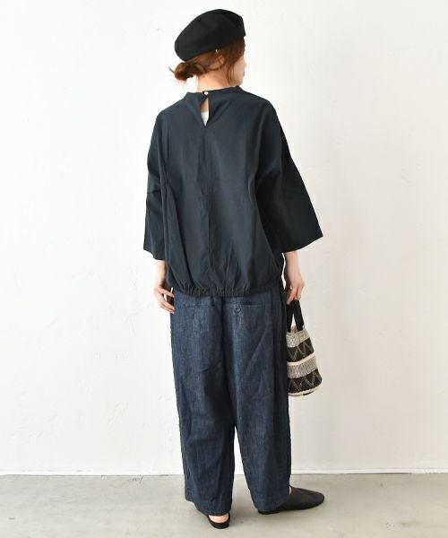  prit｜リネンコットンボイル7分袖裾ゴムコクーンプルオーバー [[P81511]][C]