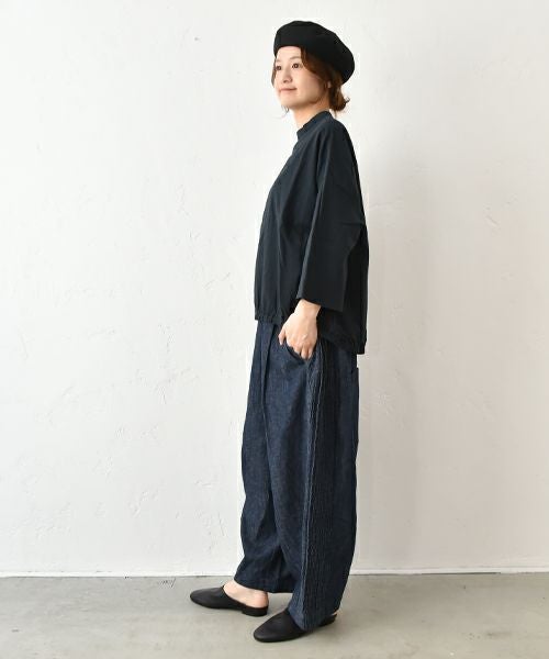  prit｜リネンコットンボイル7分袖裾ゴムコクーンプルオーバー [[P81511]][C]