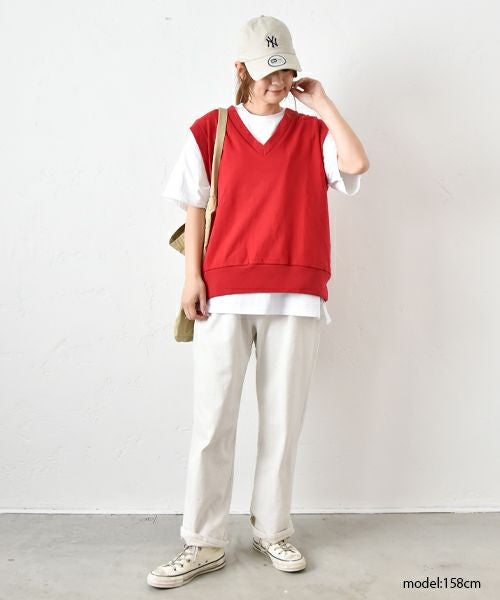 her.｜天竺Vネックベスト [[661024]][C]