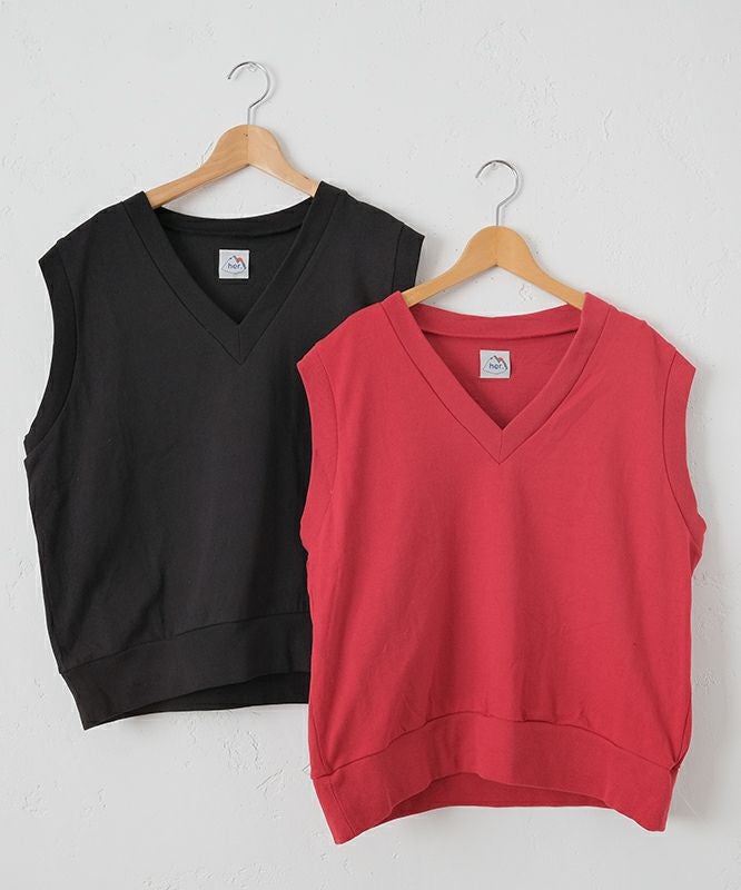 her.｜天竺Vネックベスト [[661024]][C]
