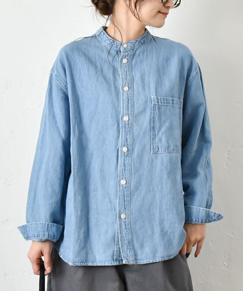 Our.｜ノーカラー綿麻デニムシャツ [[131184H]][C]