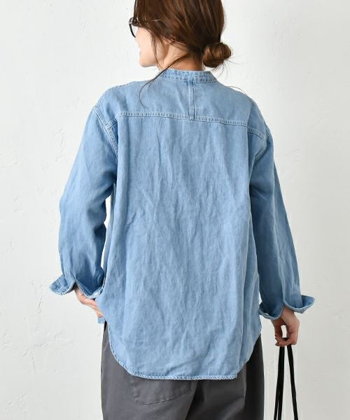 Our.｜ノーカラー綿麻デニムシャツ [[131184H]][C]
