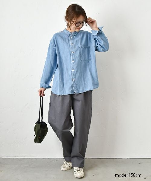 Our.｜ノーカラー綿麻デニムシャツ [[131184H]][C]