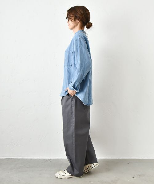 Our.｜ノーカラー綿麻デニムシャツ [[131184H]][C]
