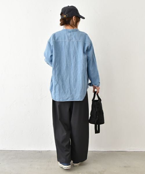 Our.｜ノーカラー綿麻デニムシャツ [[131184H]][C]