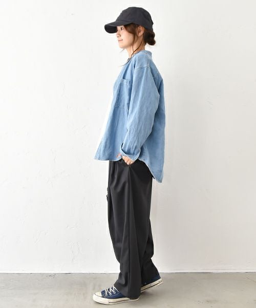 Our.｜ノーカラー綿麻デニムシャツ [[131184H]][C]