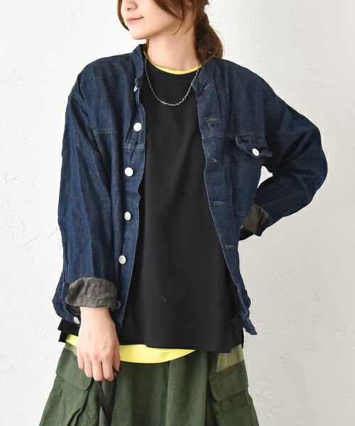 Our.｜ノーカラー綿麻デニムジャケット [[131311H]][C]