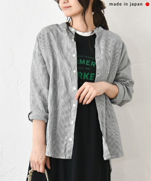 her.｜綿麻バンドカラーシャツ [[CE3SH250404]][C]