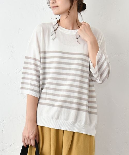 hagumu｜7分袖コットンニット [[MT-0457]][C]