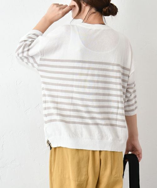 hagumu｜7分袖コットンニット [[MT-0457]][C]