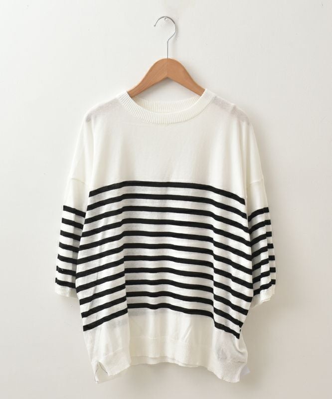 hagumu｜7分袖コットンニット [[MT-0457]][C]