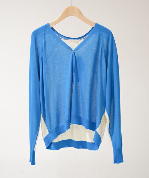 UVカット バイカラーVネックカーディガン