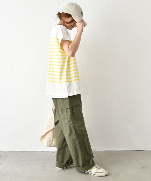 her.｜パネルボーダーフレンチカットソー [[131187H]][C]