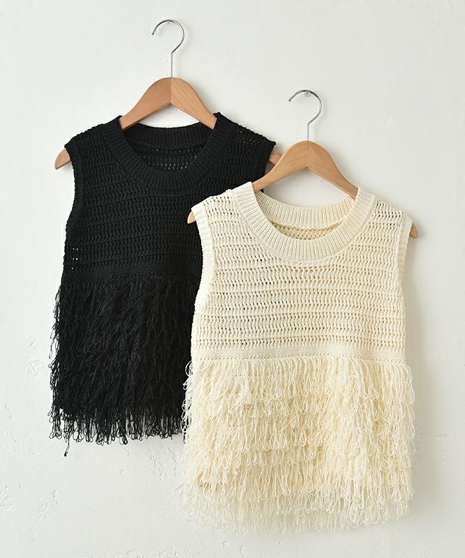 HUMS｜フリンジノースリーブニット [[710252]][C]