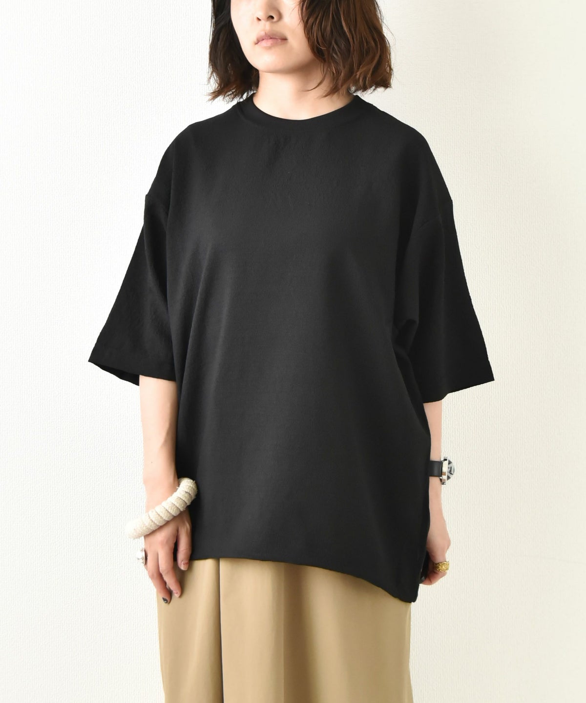 day standard｜シアサッカー無地　ドローコード付き半袖TEE [[241916]][D]