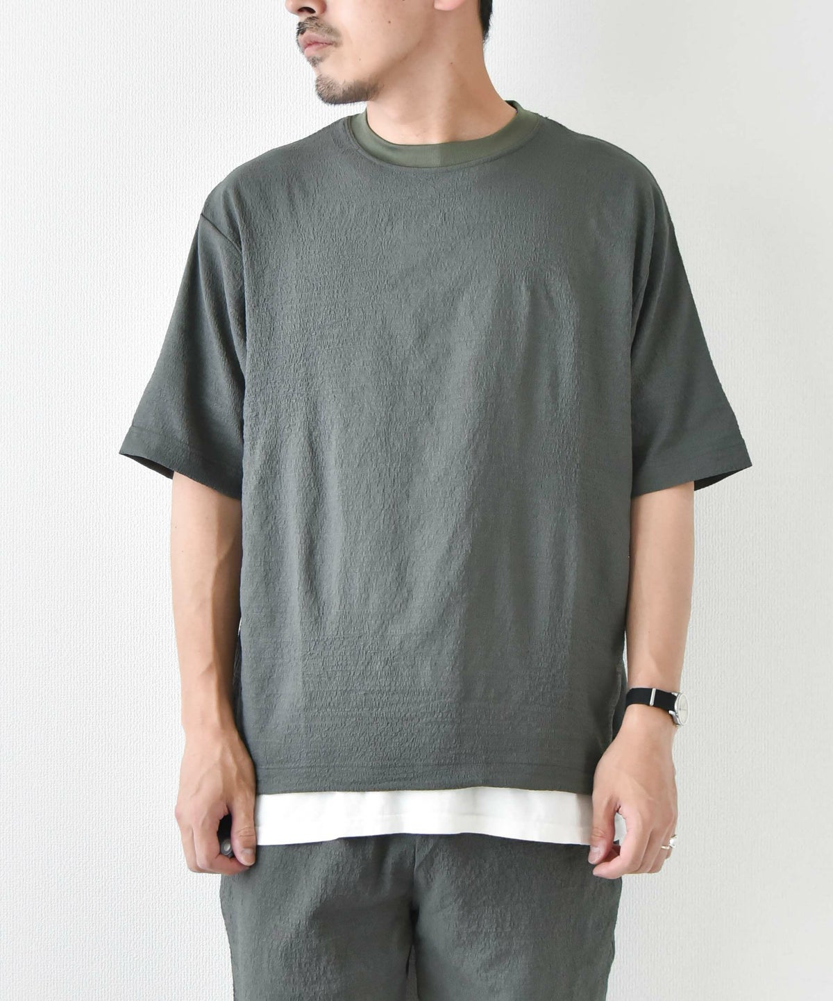 day standard｜シアサッカー無地　ドローコード付き半袖TEE [[241916]][D]