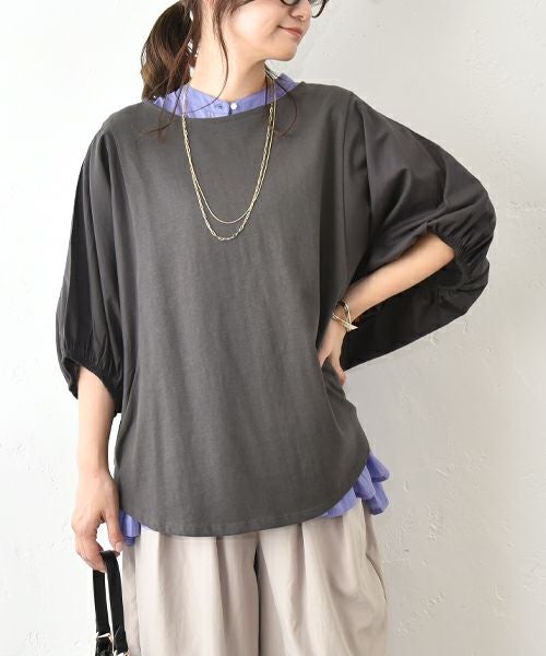 HUMS｜袖布帛ドルマンカットソー [[50098152]][C]