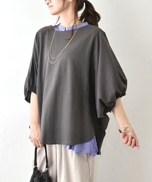 HUMS｜袖布帛ドルマンカットソー [[50098152]][C]