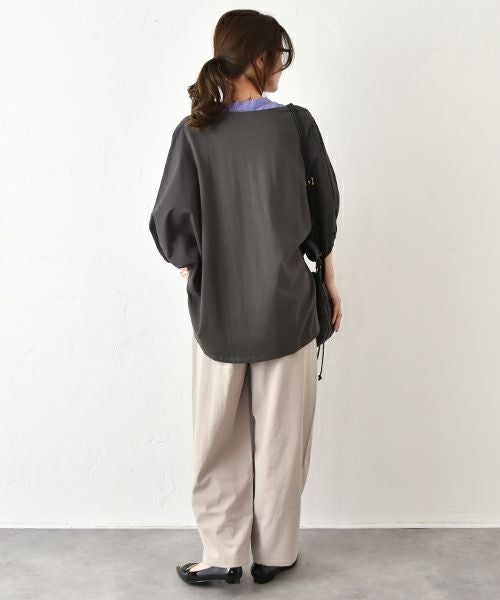 HUMS｜袖布帛ドルマンカットソー [[50098152]][C]