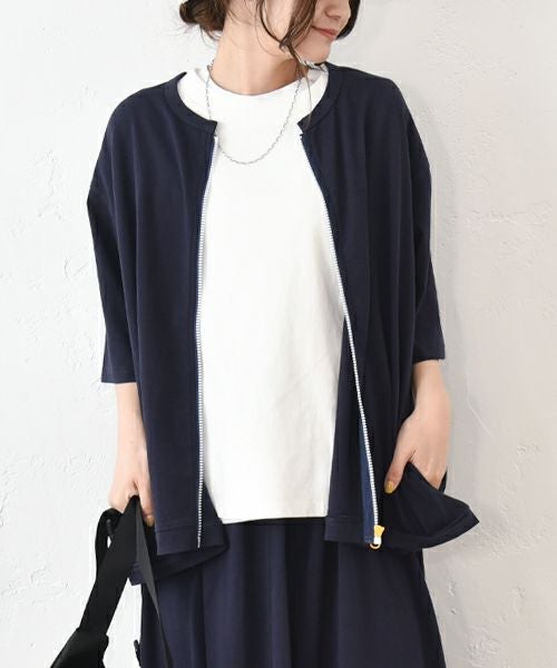 Our.｜スライダー配色 6分袖ジップカーデ [[C-9041]][C]