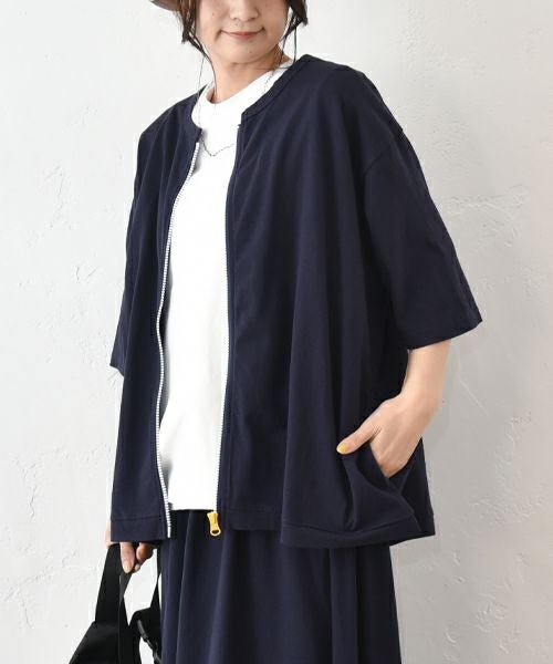 Our.｜スライダー配色 6分袖ジップカーデ [[C-9041]][C]