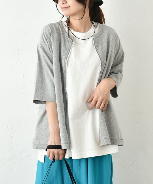Our.｜スライダー配色 6分袖ジップカーデ [[C-9041]][C]