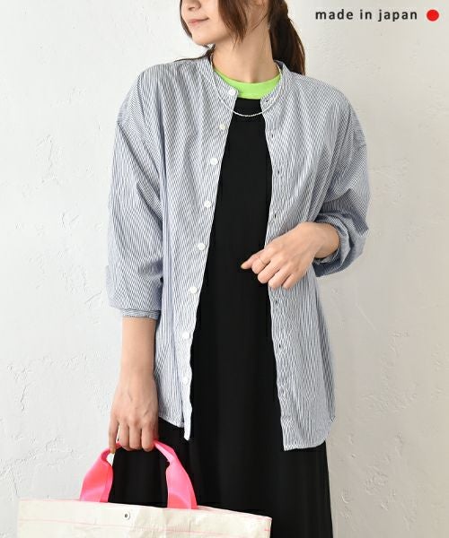 her.｜綿麻タイプライターバンドカラーシャツ [[CE3SH250404F]][C]