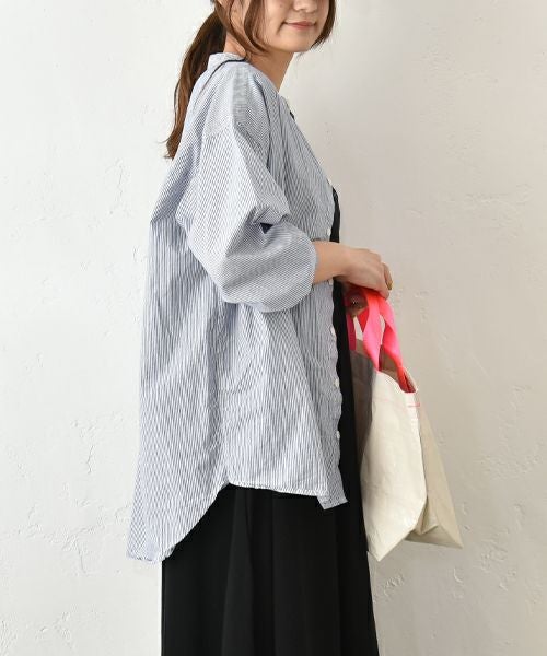 her.｜綿麻タイプライターバンドカラーシャツ [[CE3SH250404F]][C]