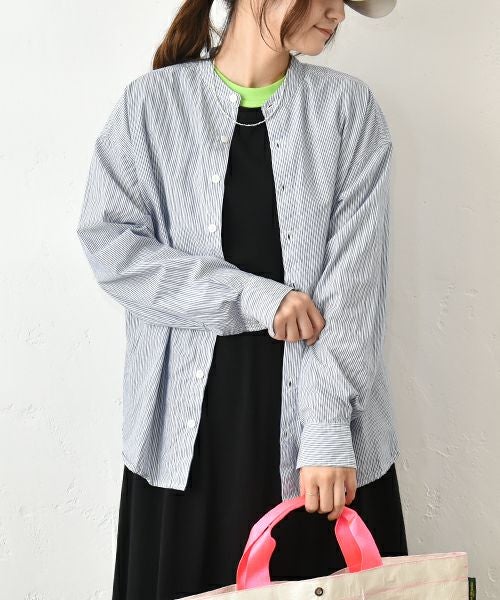 her.｜綿麻タイプライターバンドカラーシャツ [[CE3SH250404F]][C]