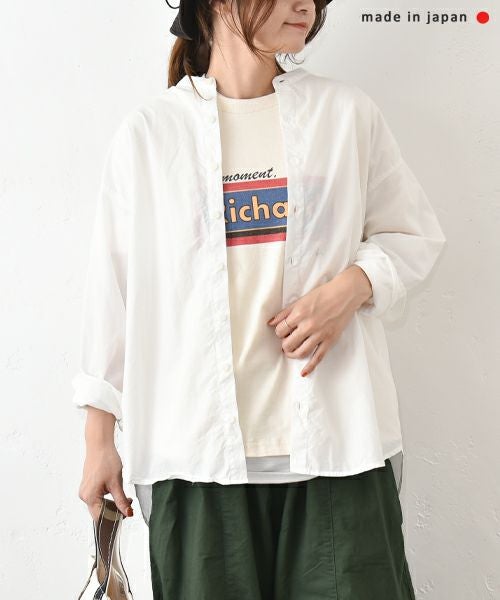 her.｜綿麻タイプライターバンドカラーシャツ [[CE3SH250404F]][C]