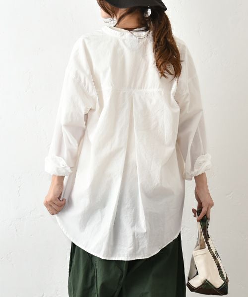 her.｜綿麻タイプライターバンドカラーシャツ [[CE3SH250404F]][C]