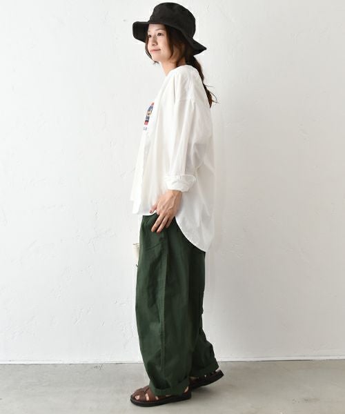 her.｜綿麻タイプライターバンドカラーシャツ [[CE3SH250404F]][C]