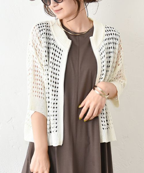 HUMS｜メッシュジップアップカーデ [[200252]][C]