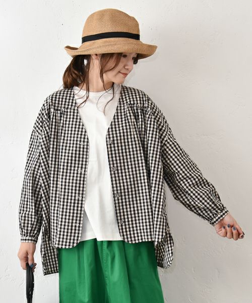 SETTEN｜製品先染めVネックギャザーブラウス [[SET-4014]][C]