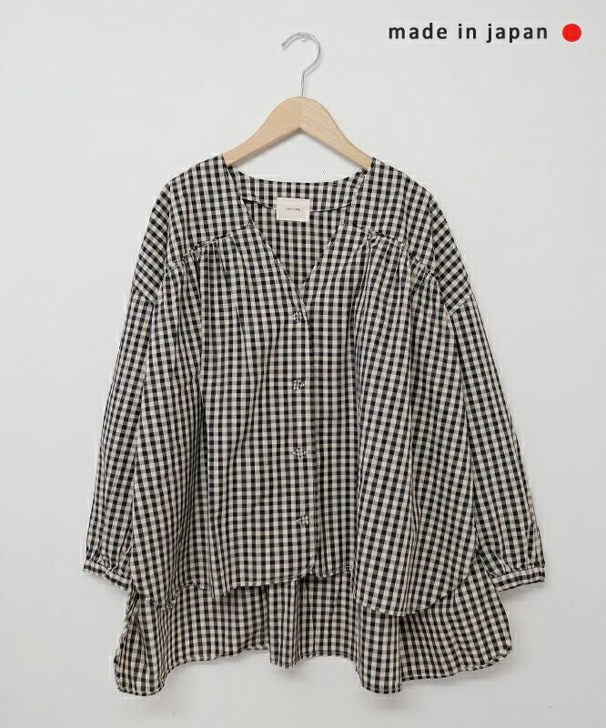 SETTEN｜製品先染めVネックギャザーブラウス [[SET-4014]][C]