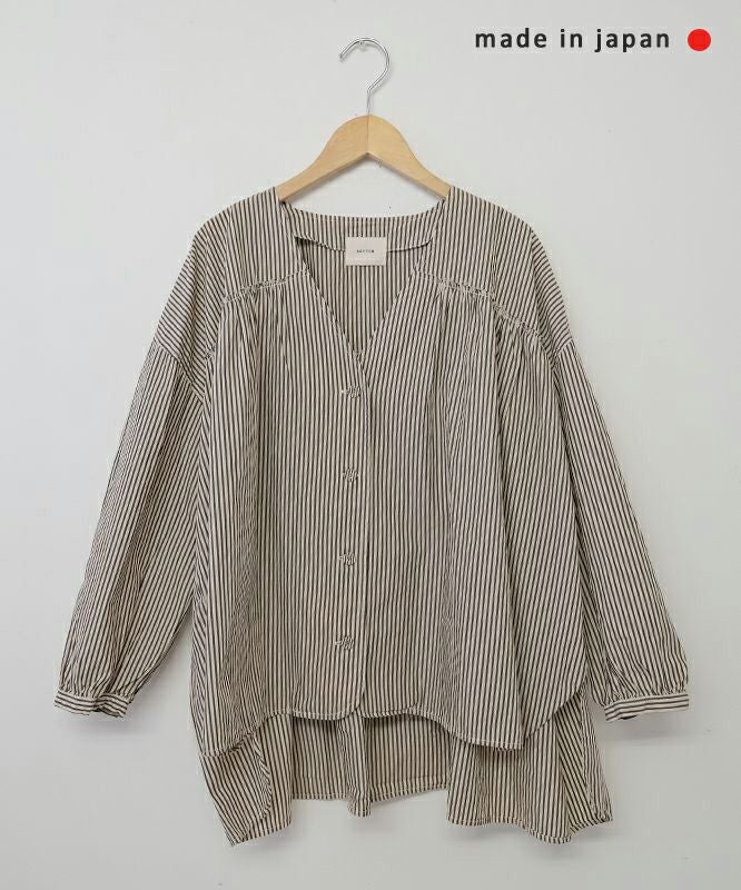 SETTEN｜製品先染めVネックギャザーブラウス [[SET-4014]][C]