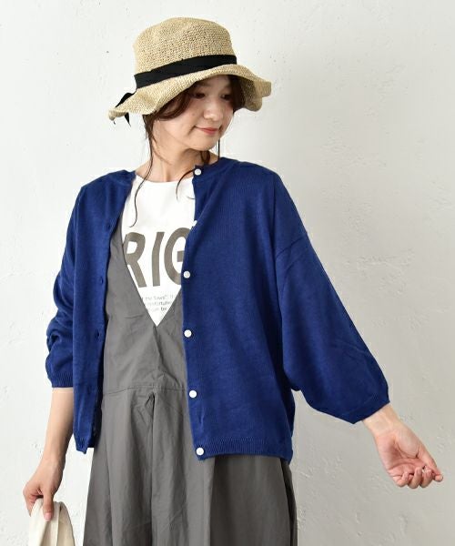 hagumu｜7分袖ドルマンスリーブリネンカーデ [[ha-CD-27]][C]