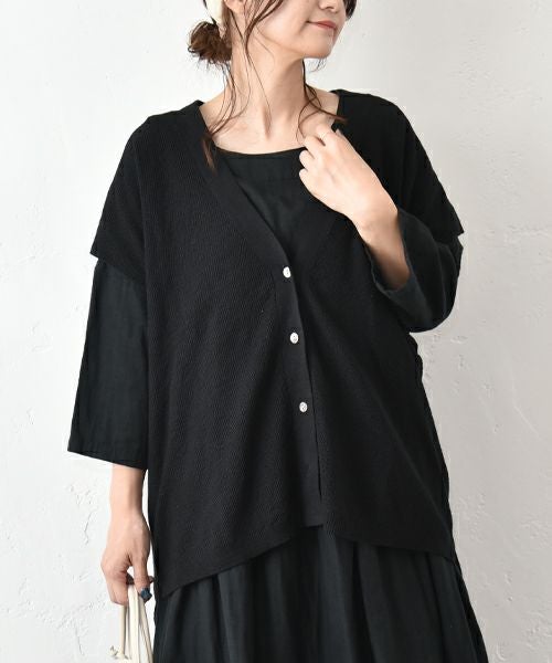 08Mab｜リネンコットンフレンチスリーブカーデ [[CF-525RT151]][C]