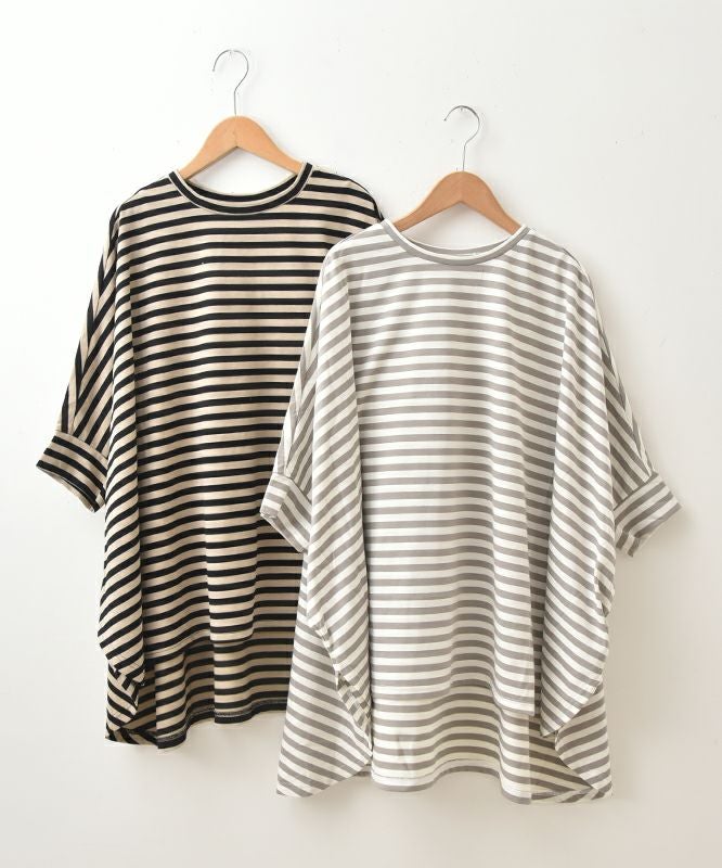  hagumu｜ボーダードルマンカットソー [[C-749]][C]